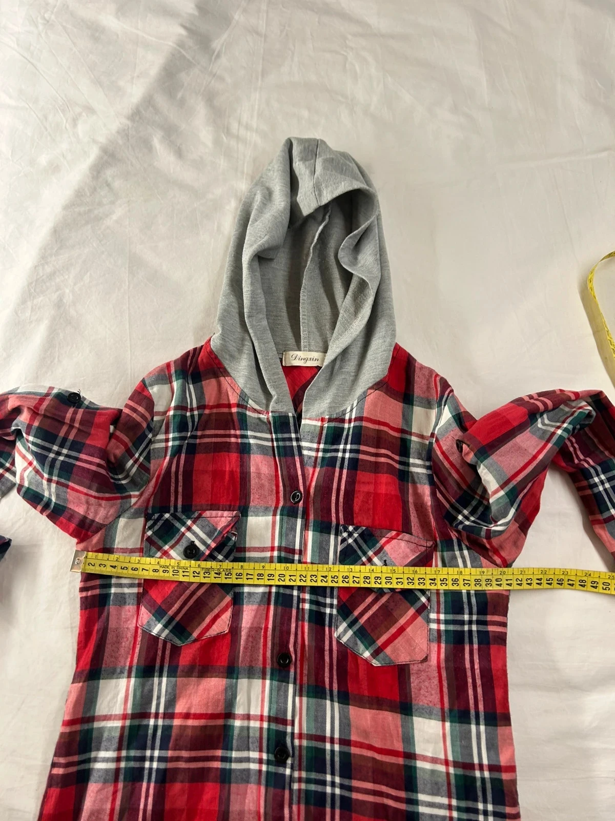 Rode grijze geruite hoodie dingxin vintage – photo 8